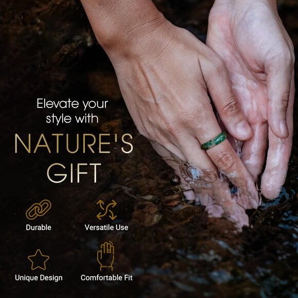 Elegant Moss Agate Stackable Ring for Men and Women - Eco-Friendly Gemstone - Picture 2 of 9